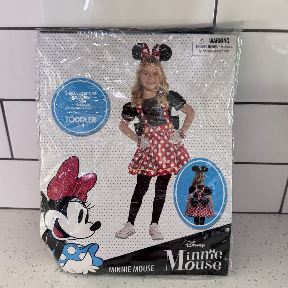 Disney Minnie Mouse Toddler Costume 2pc Dress Headband Red Polka Dot 3T-4T #345